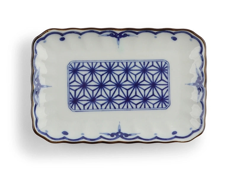 Miya Rectangle Plate Arabesque -  Blue & White 7.5"
