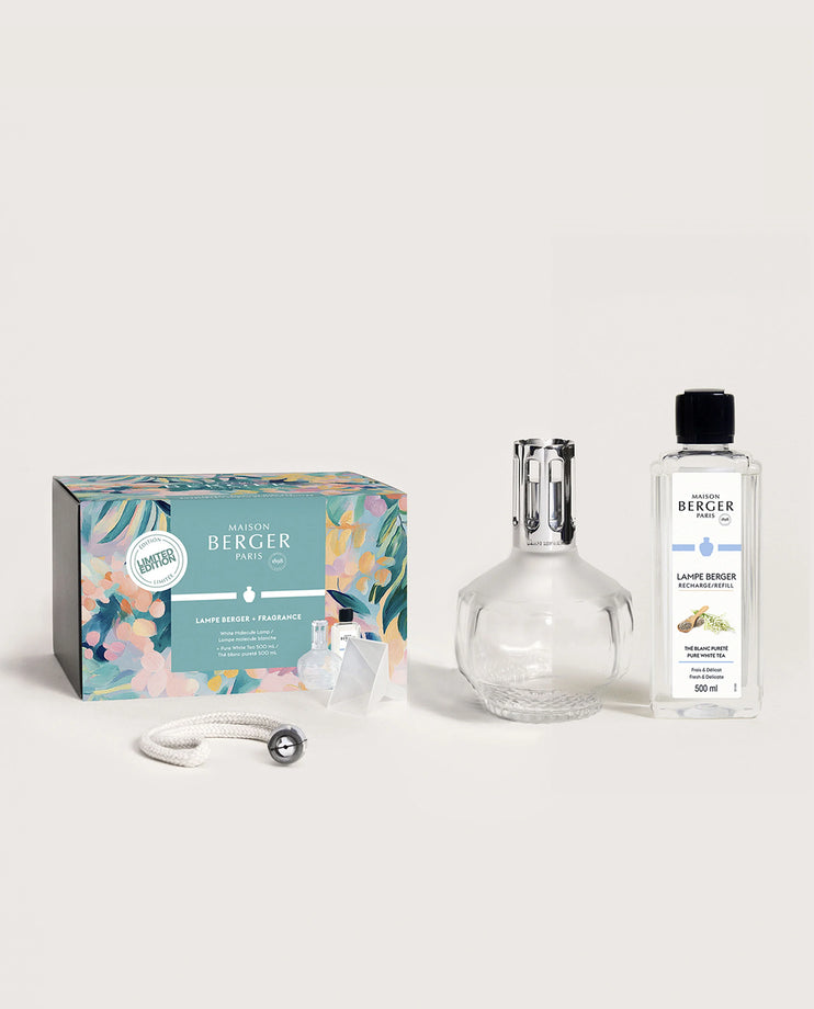 Maison Berger White Molecule Lamp Gift Set with Pure White Tea