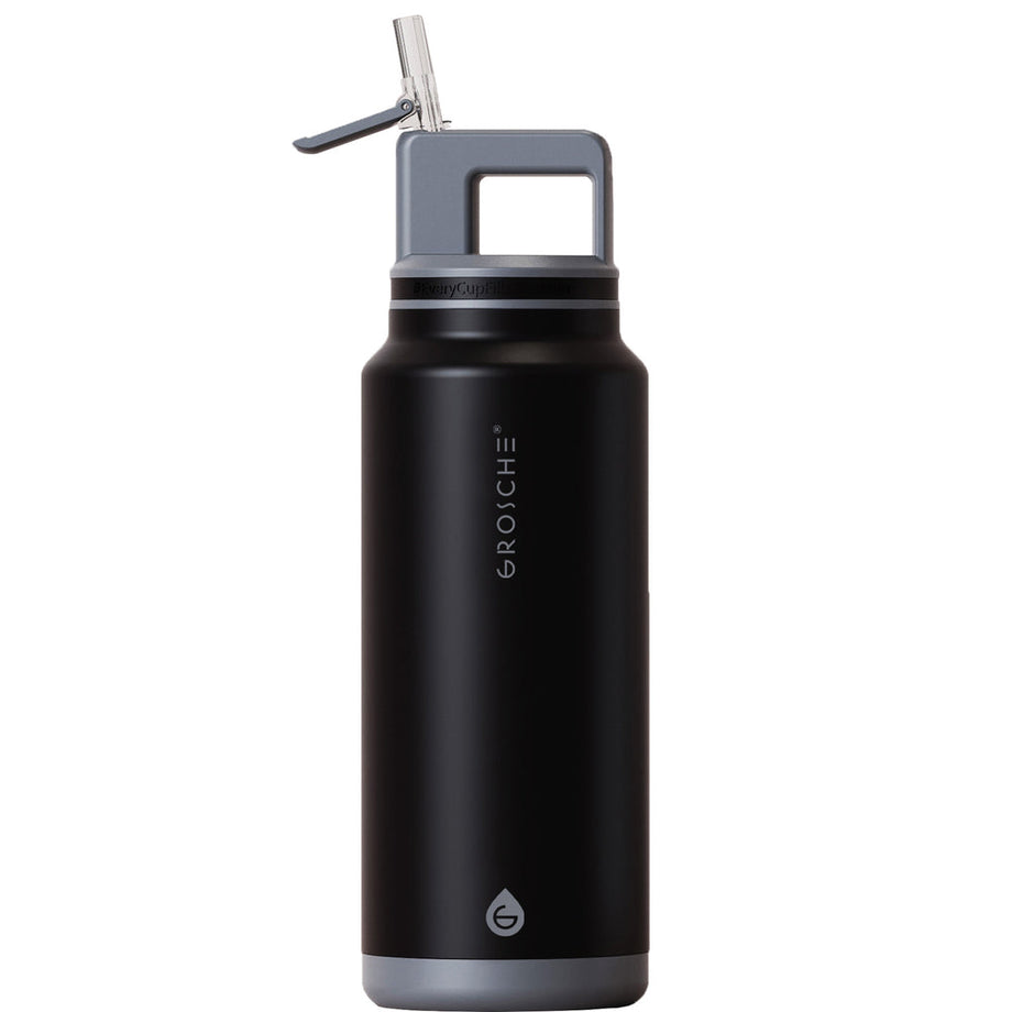 Grosche ALPINE Flip 'N Sip Insulated Water Bottle With Straw, 40oz - Graphite Black