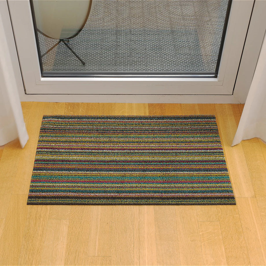 Chilewich Indoor Outdoor Shag Doormat - Skinny Stripe /Rectangle / Bright Multi / 18x28"