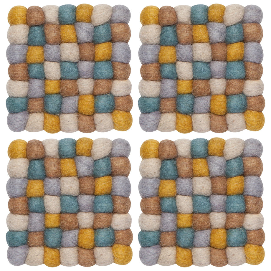 Danica Heirloom Wool Felt Ball Coasters set of 4 - Ochre