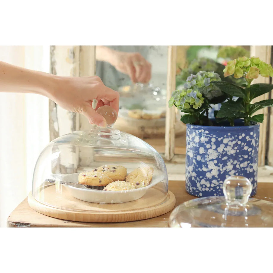 EtuHOME Recycled Glass Dome Cover with Wood Base - Medium Floor Model