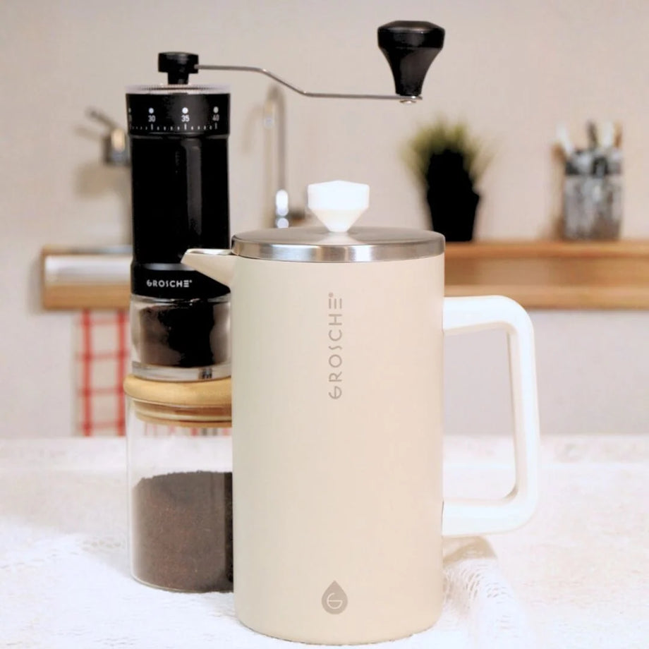 Grosche DUBLIN Stainless Steel Double Walled French Press - 34 fl. oz / 1000ml - Sand Beige