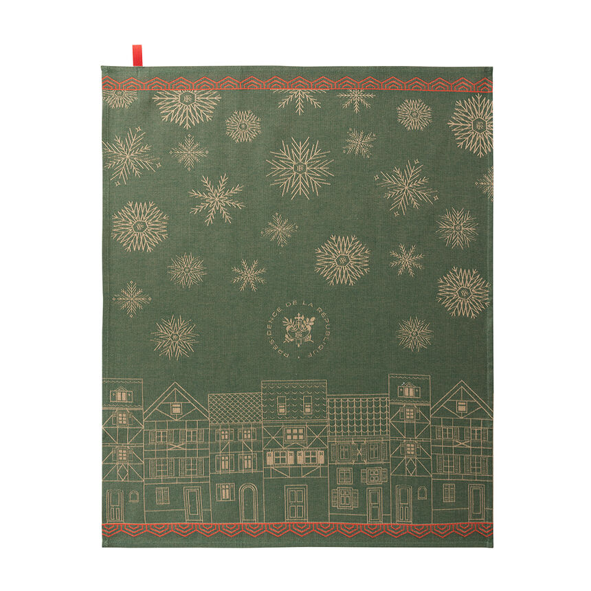 Jacquard Français Cotton Tea Towel - Christmas Village / Green