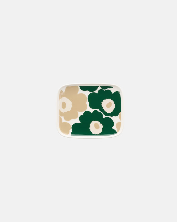 Marimekko Rectangular Plate / 12.7×15 cm / 5.9 × 4.7 " - UNIKKO Green/Beige