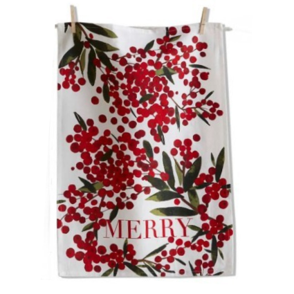 TAG Merry, Cheer or Joyful Sprig teatowel