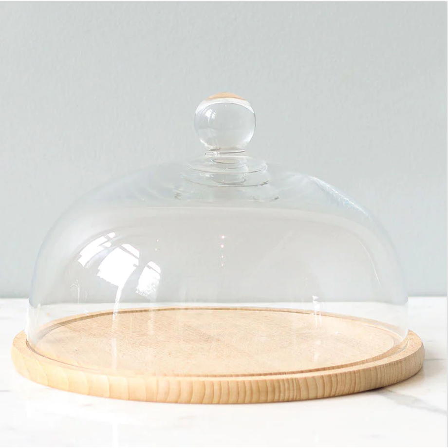 EtuHOME Recycled Glass Dome Cover with Wood Base - Medium Floor Model