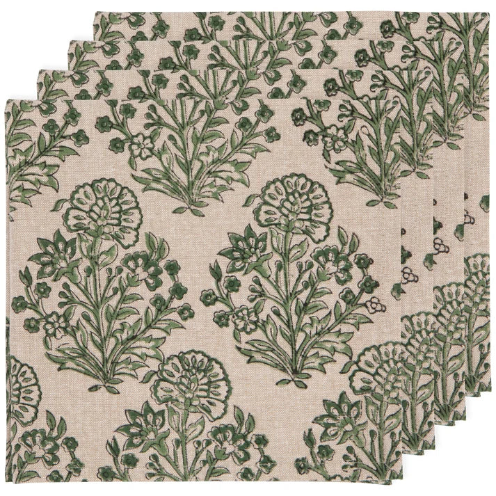 Danica Heirloom Block Print Napkin - Set of 4 / Viridian