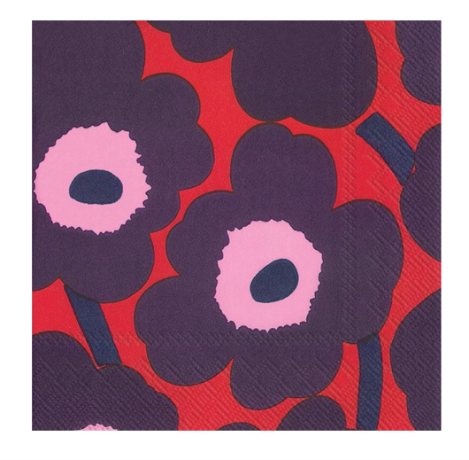 Marimekko Paper Cocktail Napkins - UNIKKO Red Blue