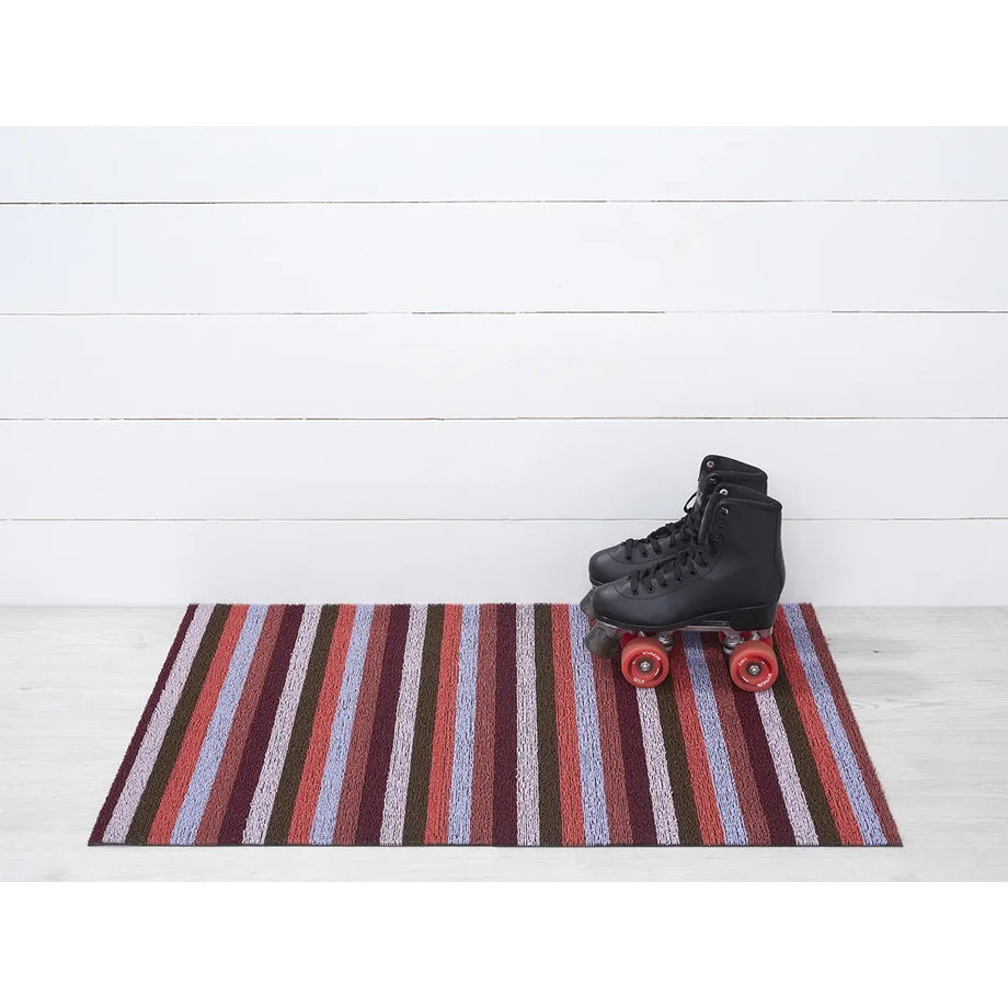 Chilewich Indoor Outdoor Shag Mat - Even Stripe / Berry / 18x28"