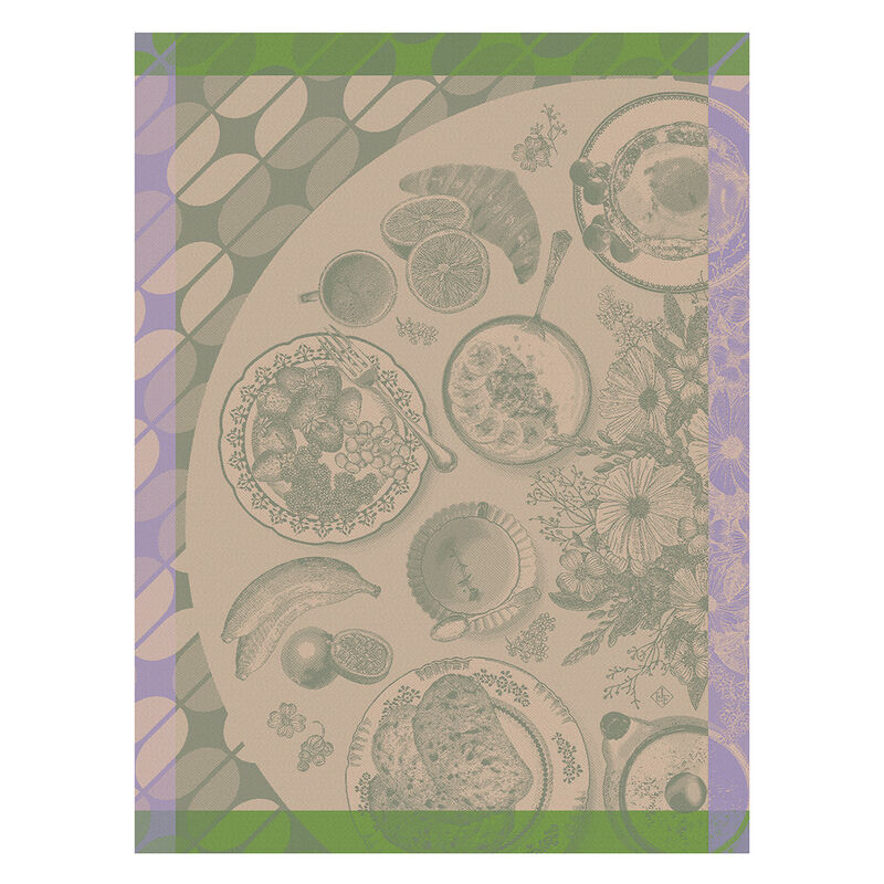 Torchon Jacquard Français Brunch Gourmand 100 % Coton - Vert / 24" x 31"