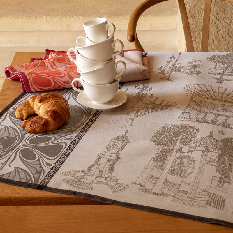 Torchon en coton jacquard français - Carnet de Paris Bitume