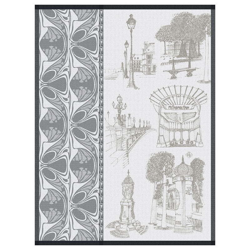 Torchon en coton jacquard français - Carnet de Paris Bitume