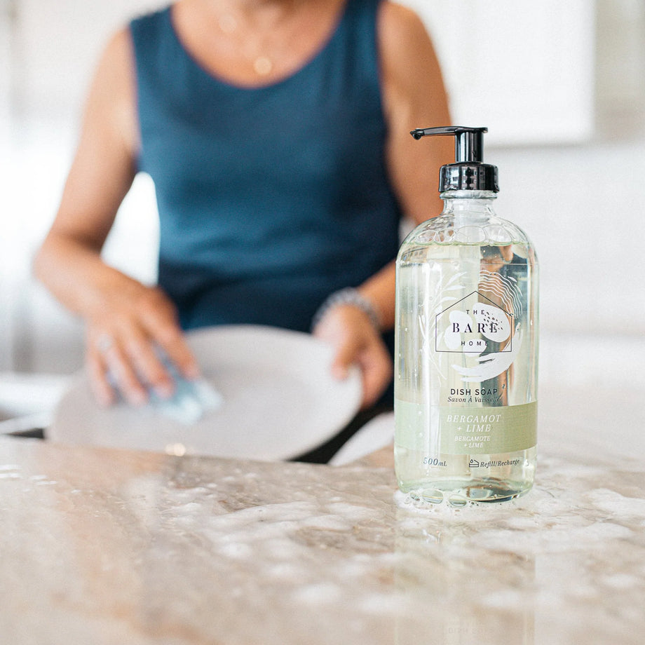 The Bare Home Dish Soap in Glass Bottle - Bergamet + Lime