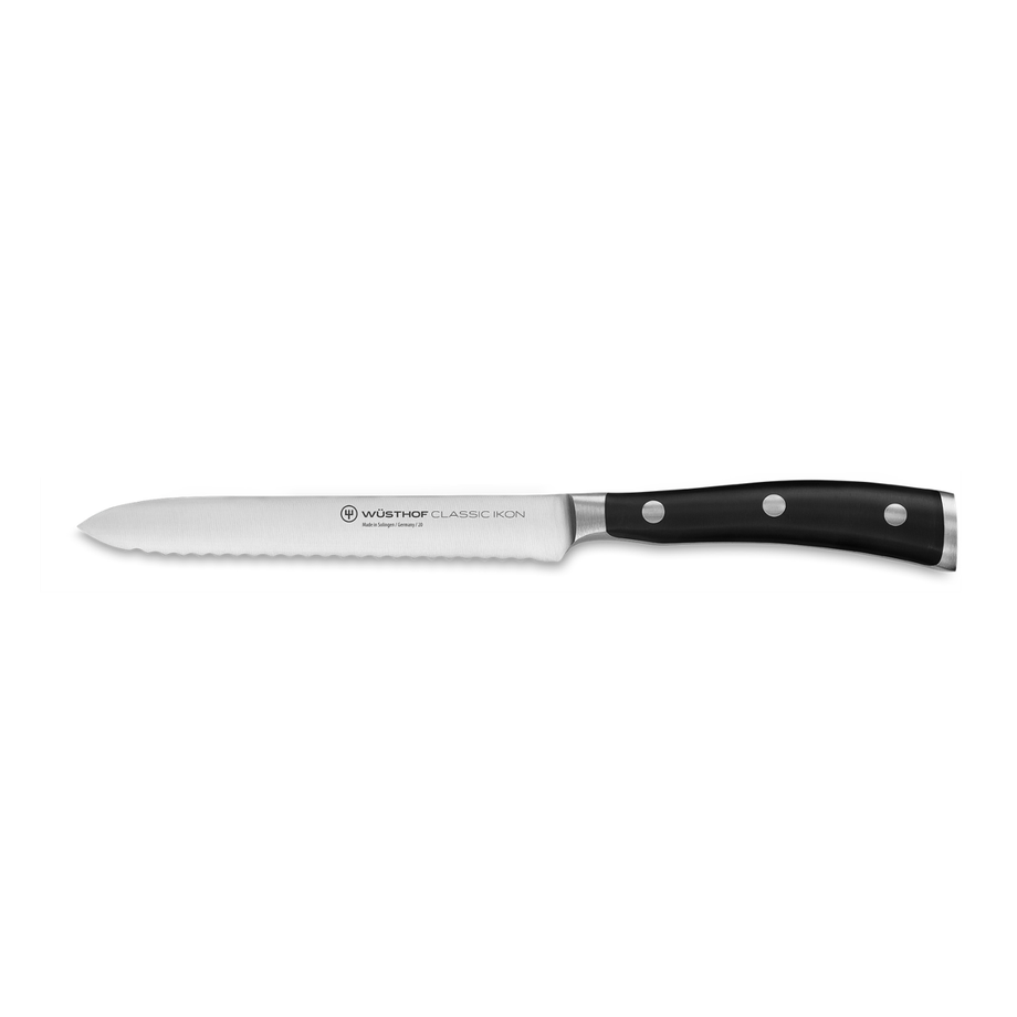Wusthof Classic Ikon 5"/14cm Serrated Utility- Black