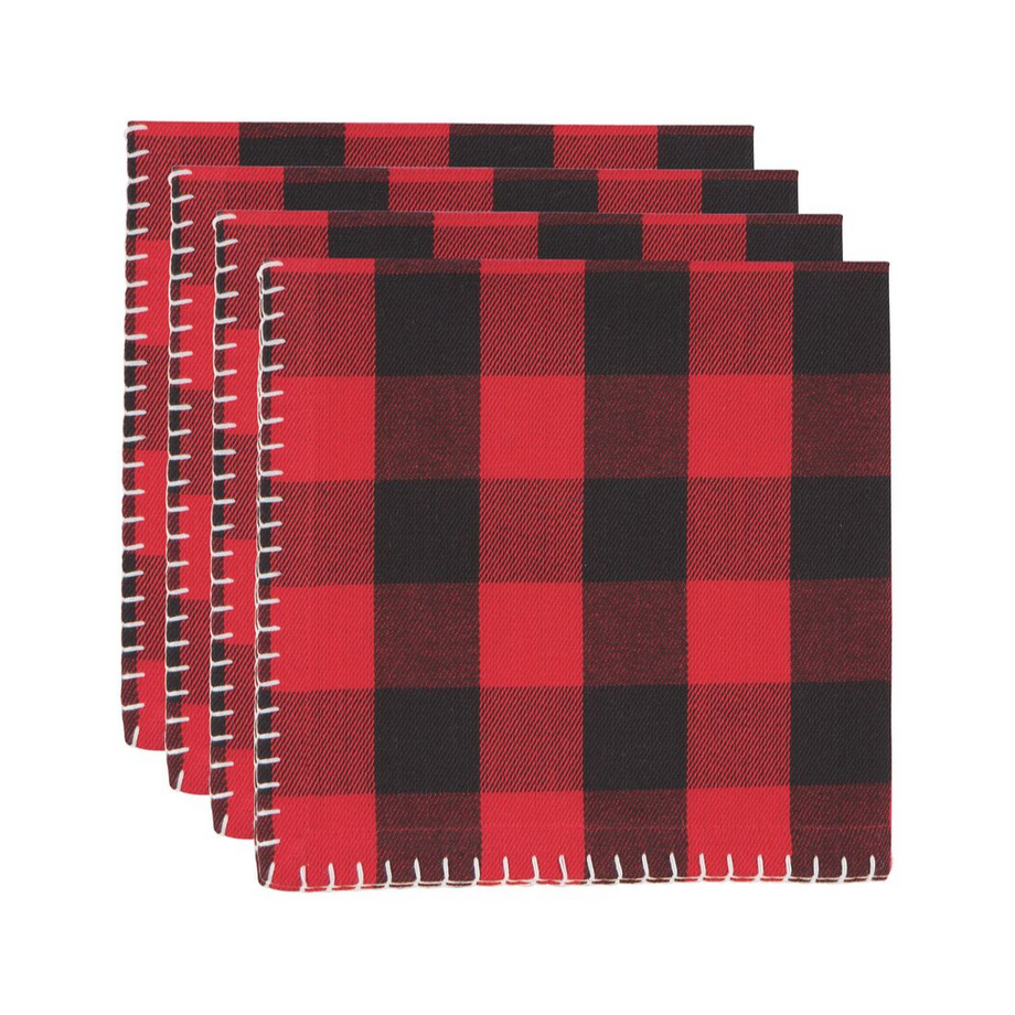 NOW Designs Serviettes de coton, Set de 4 - Plaid rouge